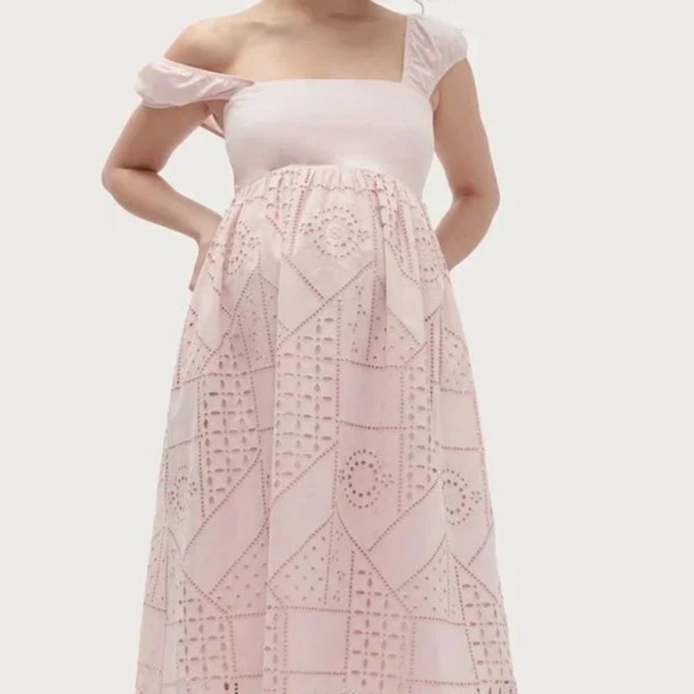 Hatch The Ivy Eyelet Midi Dress Blush Cotton Size 0, 2 Barbie